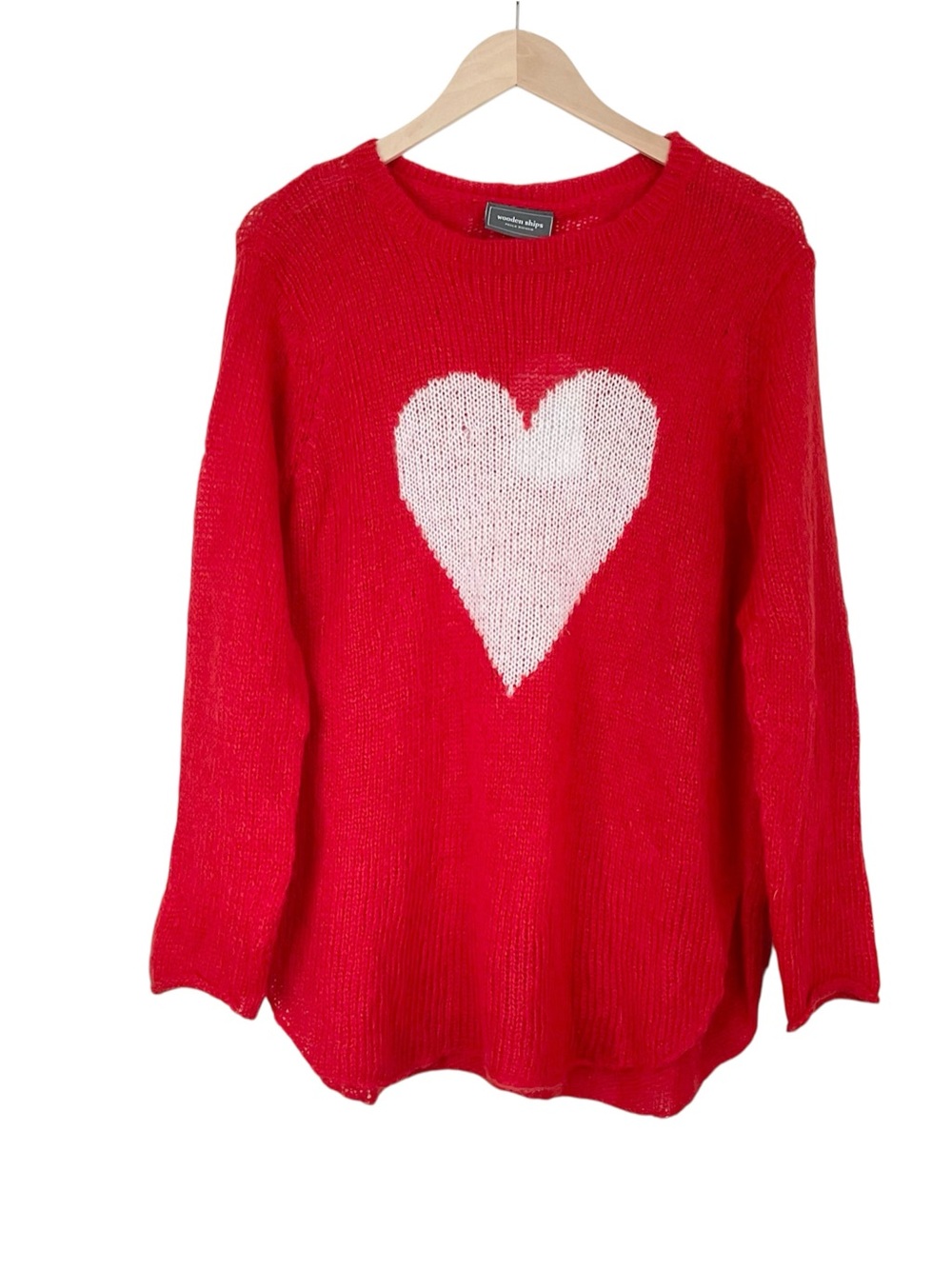Wooden Ships Heart Crew Neck Sweater in Pure Red Size M/L FLAW